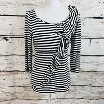 White House Black Market Women&#39;s Top 3/4 Sleeve Striped Ruffle Round Neck Medium - £8.69 GBP