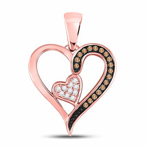 10kt Rose Gold Womens Round Brown Diamond Heart Pendant 1/10 Cttw - £192.67 GBP