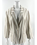 Chicos Blazer Size Large / 2 Tan Cream Striped One Button Linen Blend Wo... - $639.77 MXN