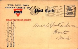 Y.M.C.A. OCEAN TRANSPORT SERVICE POSTCARD-SOLDIERS MAIL CARD BK66 - $9.90