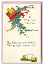 Fantasy Peaceful Easter Egg Chicks Flowers Embossed DB Postcard H29 - £3.11 GBP