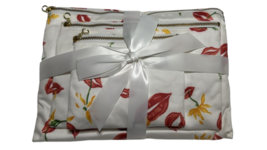 D Porthault 3 Piece Makeup Bags Red Lips Print - $537.87 CAD