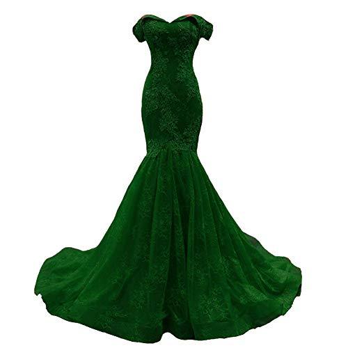Off The Shoulder Beaded Lace Mermaid Long Evening Prom Dress Emerald Green US 6