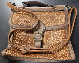 Fossil Womens Brown Leather Giraffe Print Satchel/ Top Handle Bag - missing fob - £46.54 GBP