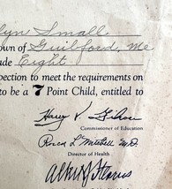 Seven Point Child Award Health Certificate 1945 Guilford Maine Official ... - $468.48 MXN
