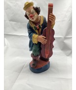Clown Statue with Musical Instrument  Bass Wood Carving 16” Tall - £125.52 GBP