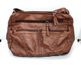 Ladies Brown Large Capacity Shoulder Messenger Faux Leather Bag Purse - $15.83