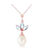 Galaxy Gold GG, 14K Solid Rose Gold, Natural Aquamarine Pendant Necklace... - $749.57