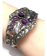 Amethyst Wide 925 Sterling Silver Cuff Bracelet, February birthstone 6”+1” - $228.49