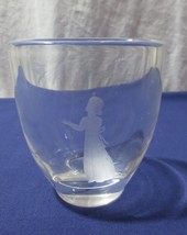 Vtg Swedish Heavy Glass Vase Engraved Girl Calling Bird 4&quot; Inches Tall Kosta Bod - £23.46 GBP