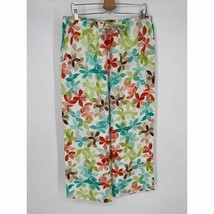 Hot Cotton Wide Leg Pants Sz XL White Blue Orange Floral Print 100% Linen - £24.99 GBP