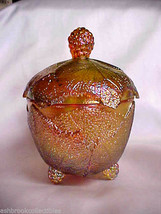 Fenton Art Glass Marigold Carnival Grape Leaf Candy Box Bowl New MIB 265... - £62.51 GBP