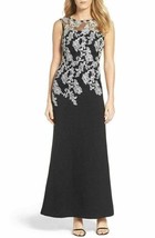 Ellen Tracy Embroidered Crepe Gown Sz 16 Black - £99.64 GBP