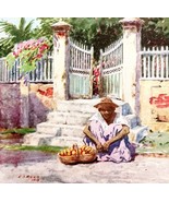 Fruit Pottery Vendor 1913 Panama Canal History Watercolor Art Print Read... - $39.99