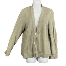 VTG Chico&#39;s Knit Sweater Soft Green Sz 2 LARGE Button Linen Cotton Blend... - £17.01 GBP