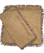 Pottery Barn Set of 2 Faux Suede Tan Pillow Covers Fringed 18&quot; x 18&quot; Was... - $33.23 CAD