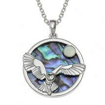 Barn Owl Moon Pendant Necklace Paua Abalone Shell Fashion Jewellery Boxed Tide - £13.42 GBP