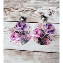 Vintage Clip On Earrings - Pretty Floral Design Extra Large Dangle - £13.15 GBP