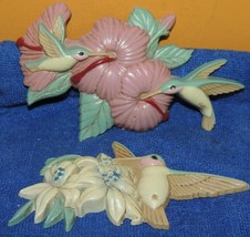 Vintage 2 Piece Burwood Products Hummingbirds Flower Wall Art 3303 USA Made - $9.84 CAD