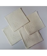 Vtg Plain White Cotton Floral Embroidered Edge Napkin Set of 4 12x12 - £7.46 GBP