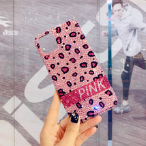 Sparkling iPhone 13 Case Pink leopard Cute Glitter Bling iPhone14 Case Swarovski - £22.45 GBP