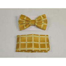 Men Bow Tie Hankie Set Formal Event For Tuxedo or Business Suit #BT37 Gold Fancy image 2