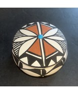 Mexican Pottery Pauline Abeita Acoma Trinket Box Turquoise Stone - £28.80 GBP