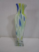 Lavorazione Arte Murano Made In Italy Handblown Swirl Vase white blue ye... - $49.49