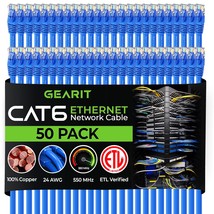 GearIT 50-Pack, Cat 6 Ethernet Cable Cat6 Snagless Patch 2 Feet - Snagless RJ45  - £122.69 GBP