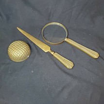 Brass Paper Weight Letter Opener Magnifying Glass Set Made in India - $42.75