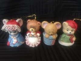 Vintage Jasco Lil Chimers bell christmas ornaments set of 4 bears and mice - £11.74 GBP