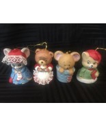 Vintage Jasco Lil Chimers bell christmas ornaments set of 4 bears and mice - £12.01 GBP