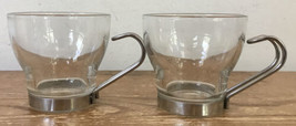 Set Pair 2 Bormioli Rocco Verdi Tempered Glass Stainless Espresso Coffee Cups - $29.99