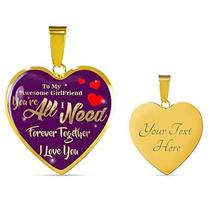 Express Your Love Gifts to My Girlfriend Engraved 18k Gold Heart Pendant Necklac - £55.34 GBP