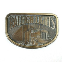 Vintage Raleigh Lights Cigarettes Tobacco Semi Truck Brasstone Metal Belt Buckle - £7.82 GBP