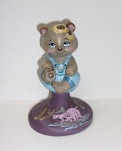 Fenton Glass OOAK Eggplant Purple Farmer Bear w Pig on Font One of a Kind Kibbe - £286.50 GBP