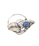 DESIGNER 925 Silver  Vintage Lapis Lazuli Calla Lily Stem Brooch Pin  BP... - $129.94