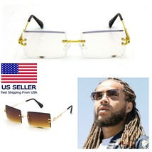 Mens Small Rectangular Sophisticated Gold Clear Lens Square Rimless Eye Glasses - £15.94 GBP