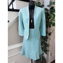 Kasper Skirt Suit Set Womens 6 Petite Teal Peplum Hem Long Sleeve Open F... - £45.16 GBP