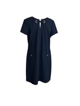 Tommy Hilfiger Womens Dress Size 12 Navy Blue Scuba Crepe Grommeted Short Sleeve - £14.77 GBP