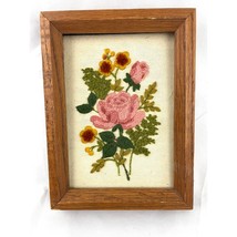 VTG Rose And Flowers Crewel Embroidered Art Wall Decor MCM 8.5&quot; x 6.5&quot; Bouquet - $31.49