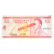 1968 Congo 50 Makuta Spécimen Note UNC W / Rouge Encre Mark P11 - $173.46 CAD
