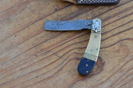 vintage real handmade damascus steel folding knife 5484 - £35.35 GBP