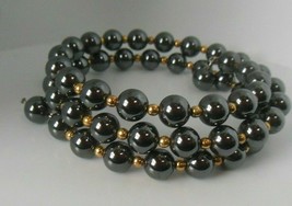 Hematite Bead Wrap Bracelet with Gold-tone spacers Heavy - $64.35