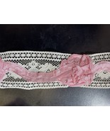 Vintage 2 Yards Ivory Lace Embrided Pink Satin Ribbon Trim 2” - $66.44 MXN