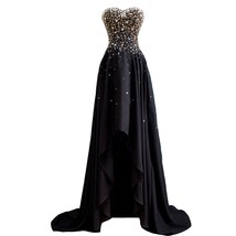 Sweetheart Black and Gold Beaded High Low Chiffon Formal Prom Dress Even... - £93.44 GBP