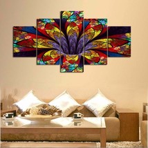 Multi Panel Print Lotus Stained Glass Canvas Flower Cannabis Wall Art 5 Piece - £22.23 GBP+