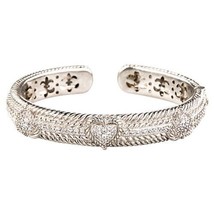 Judith Ripka Argent Sterling à Charnières Manchette Bracelet W/Zircone C... - $324.89 CAD