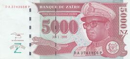 Zaïre, 5000 N Zaires, 1995, Banque Du Zaïre , P68, Parfait Etat - $9.40