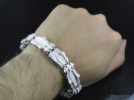 1.35Ct Natural Moissanite 14K White Gold Over Statement Link Men&#39;s Bracelet 8.5&quot; - $185.09